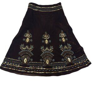Carole Little Southwestern Western Boho Beaded Velvet Midi Skirt Women's Size 10